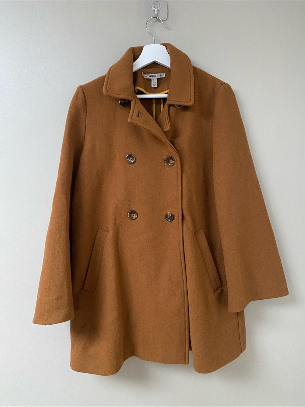 Zara Camel Brown Wool Double-Breasted Wide Sleeve Swing Pea Coat medium
